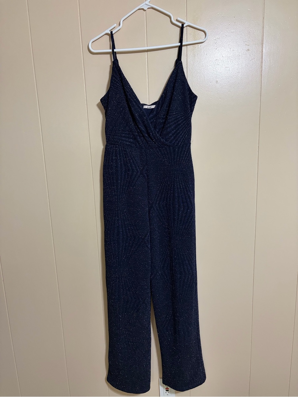miami Navy Sparkle Surplice Jumpsuit with Spaghetti Straps